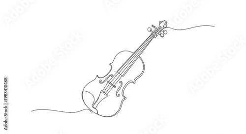 Continuous line drawing of a violin with elegant curves against a white background