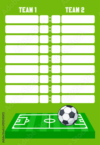 Soccer championship standings list with ball on green background