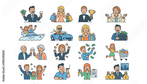 Collection of cartoon people in various professions and activities.