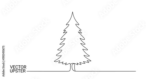 Minimalist line drawing of a conical tree with a simple base on a horizontal line
