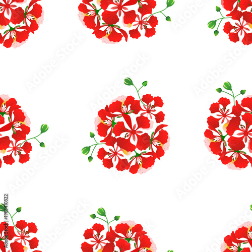 Quadro em tela Vibrant red phoenix flower clusters repeat in a seamless pattern isolated on a t