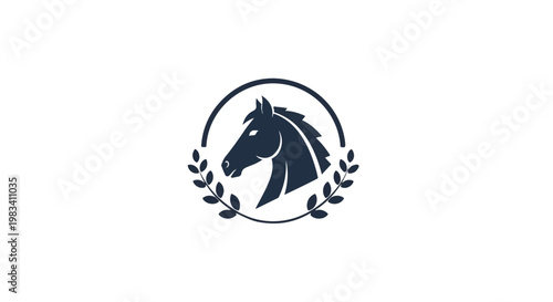 Elegant black and white horse logo with a stylized mane and laurel wreath design for branding or emblem use