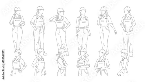 Working Woman Illustration: A series of illustrations capturing a woman in various work poses, showcasing her strength and versatility. 