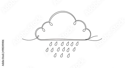Minimalist line art of a cloud with falling raindrops
