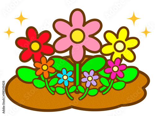 	土の上で育つ花のイラスト素材2