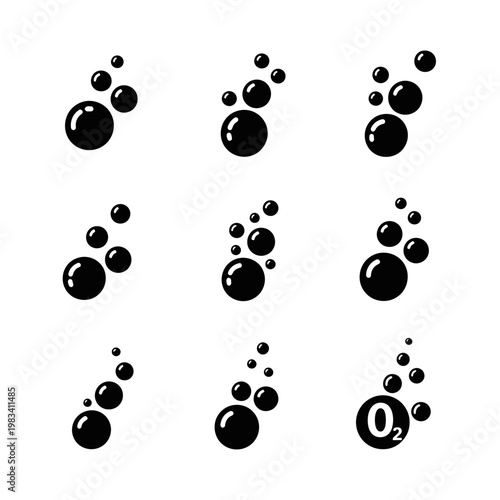 Bubbles O2 Oxygen Icons Set, Water Air Bubbles Collection, Vector Illustration