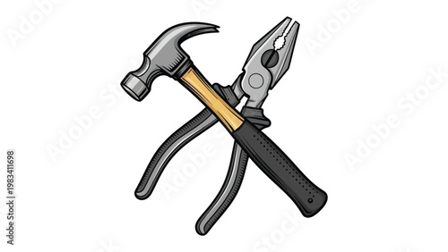 Crafting Tools: Hammer and pliers, symbolic of industry. A hammer and a pair of pliers are artistically arranged. These tools signify construction, creation, and industry.