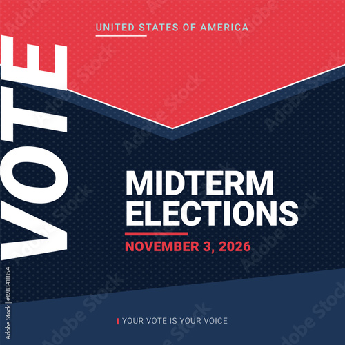 United States Midterm Elections Poster with Patriotic Red White Blue Design