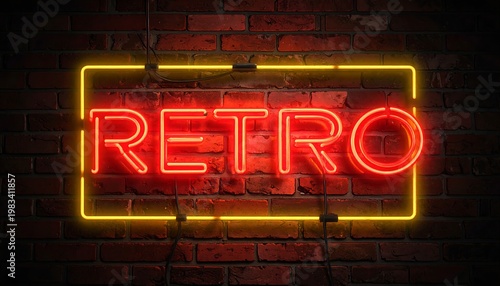 A neon sign on a brick wall