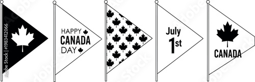 A series of five canadian flags on white background showcasing different designs and patriotic symbols for canada day celebrations