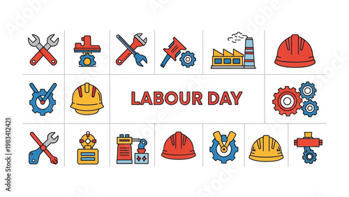 Labor Day: Celebrating the Dignity of Labor: A vibrant illustration for Labor Day, featuring a collection of essential tools, symbols of industry, and dedication.