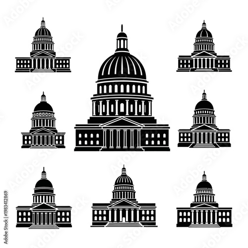 Collection of Capitol Building Silhouettes - Government Architecture Icons