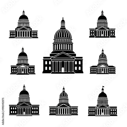 Collection of Capitol Building Silhouettes - Government Architecture Icons