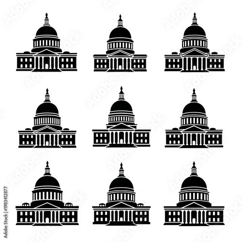 Collection of Capitol Building Silhouettes, Government Architecture Icons