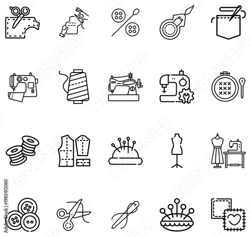 Sewing and Tailoring Collection Featuring Machines Threads Needles Scissors and Fabric