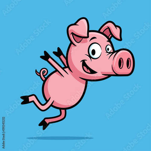 Cartoon pig character jumping happily.