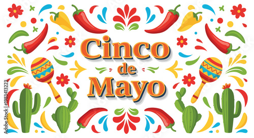 Colorful Cinco de Mayo celebration with festive decorations, traditional symbols, and vibrant colors for cultural