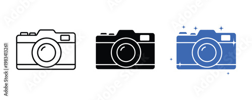 Camera Icon Set in Outline Solid and Color Style Isolated on White Background