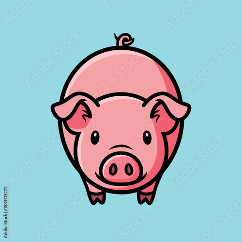Cute Pink Pig Cartoon Character Face.