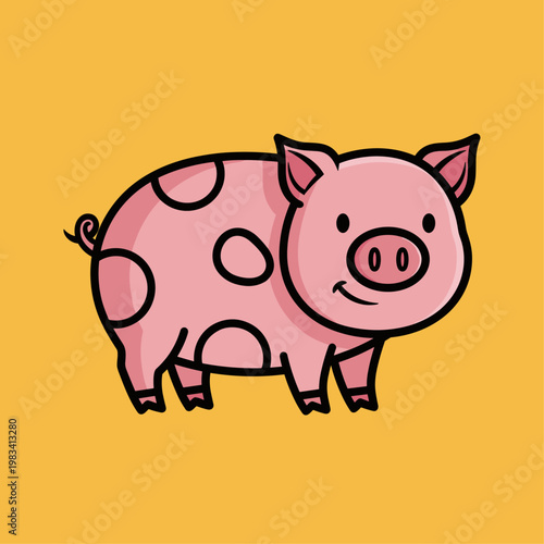 Cute cartoon pink pig animal.