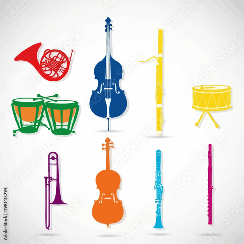 Colorful Musical Instruments Collection - Vector Icons