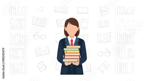 Knowledge in Hand: A professional woman clasps a stack of literary treasures, symbolizing the value of education, intellectual pursuit, and academic engagement.