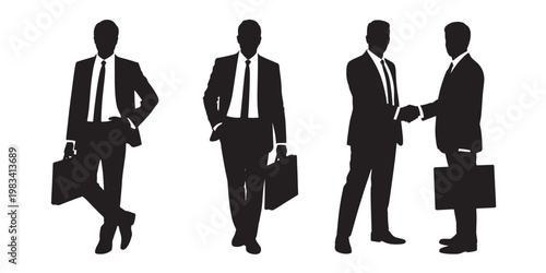 Four businessmen in different poses with briefcases