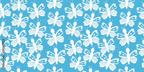 Butterfly silhouette seamless pattern blue insects 