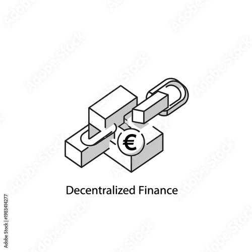 Decentralized Finance Concept: Euro Symbol Linked in Blockchain Chain