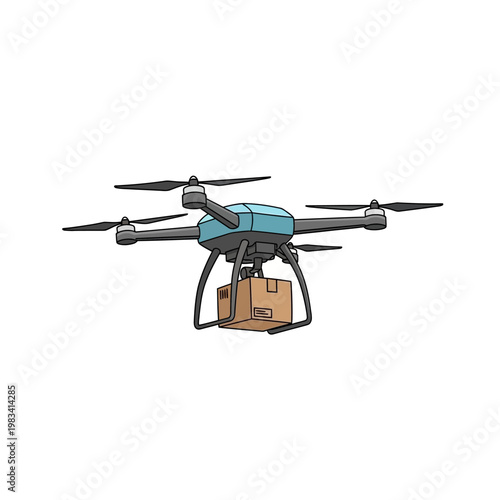 Delivery Drone Carrying Package, Modern Logistics, Autonomous Aerial Transport