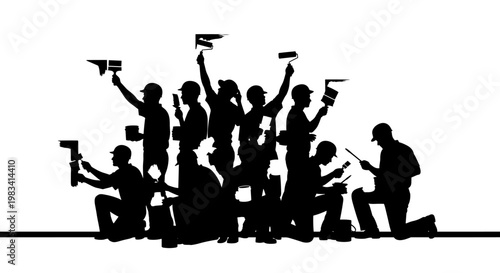 Silhouette of people holding cameras.