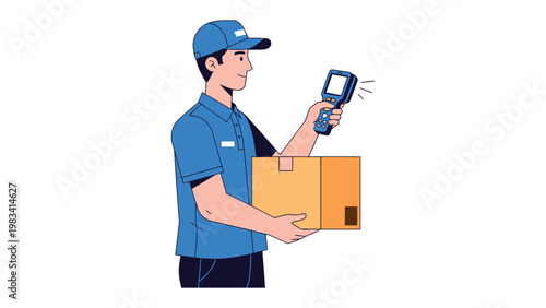 The Courier's Delivery: A delivery worker uses scanner to scan parcel for deliver. shows the seamless process of logistic operations.