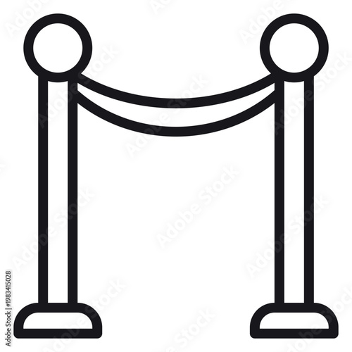 Картината върху платно Black Line Art Vector Icon of a Stanchion with a Rope Barrier, Minimalist Illustration for VIP Events, Crowd Control, Red Carpet Entrances, and Queue Management Systems