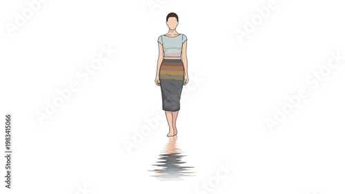 Fashion Illustration: A sophisticated woman showcases modern designs, creating a sense of poise and elegance. This artistic portrayal emphasizes the beauty of attire and style.