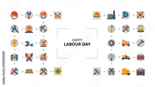 Labor Day Graphics: A vibrant graphic arrangement that embodies the essence of Labor Day, combining essential work-related elements with a touch of elegance.