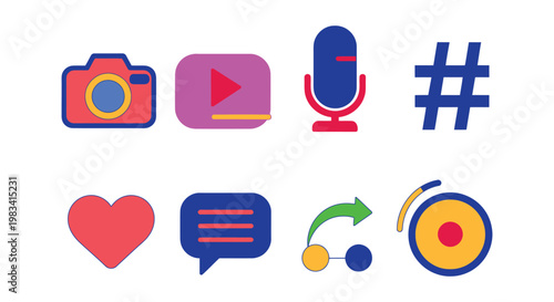 Modern Hyper Flat Social Media Content Creator Icon Set , Bold Solid Vector Pack