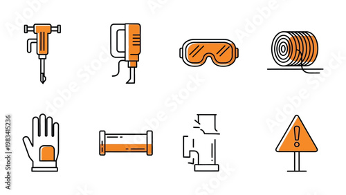 Construction Tools: A collection of essential construction tools, meticulously arranged to showcase the equipment needed for building and maintenance. 