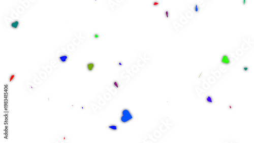 Colorful heart confetti falling, romantic festive celebration background, vibrant multi-colored paper hearts for wedding and party decor isolated on White Background