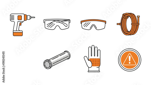 Essential tools: An array of essential construction tools, meticulously arranged. A visual guide for the building trade, presenting necessary equipment. 