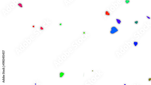 Colorful heart confetti falling on white, vibrant romantic celebration background, festive red and blue heart shapes for wedding and valentine decor isolated on White Background