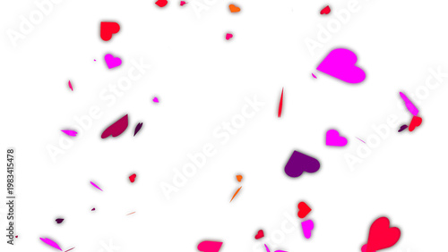 Vibrant heart confetti falling, colorful romantic paper hearts for Valentine's Day celebration, festive love symbols for wedding and anniversary events isolated on White Background