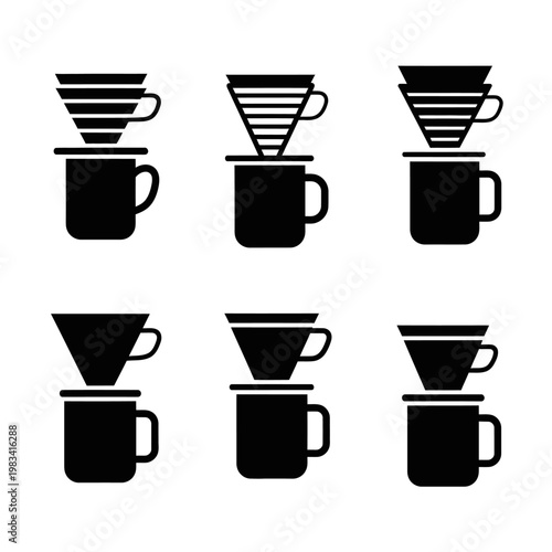 Pour Over Coffee Brewing Methods Icons Set