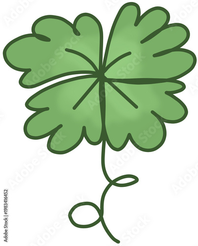 Four‑leaf clover with serrated edges illustration for good luck hobby and diary decoration