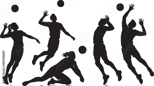 Four black silhouette dancers in dynamic poses performing in a row black silhouettes dancing figures