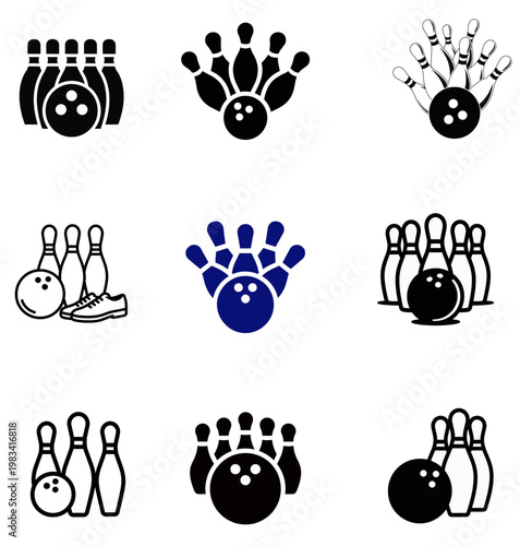 vector illustration set of bowling icons, isolated on white