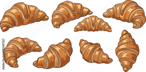 Fresh Croissants Set with Different Shapes for Bakery, Pastry, and Breakfast Designs