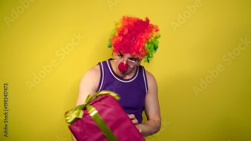 Birthday. Funny guy in a clown costume.