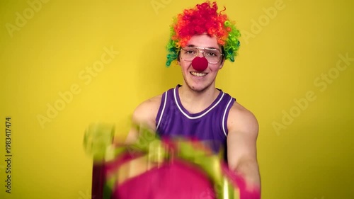 Birthday. Funny guy in a clown costume.