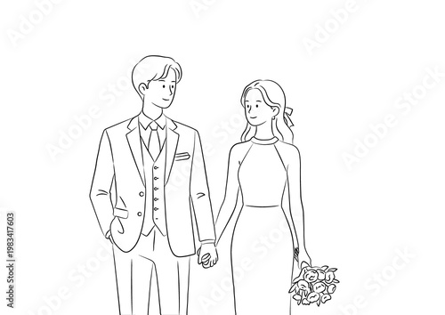 Фотография Happy wedding couple illustration for marriage invitation and celebration (청첩장 모