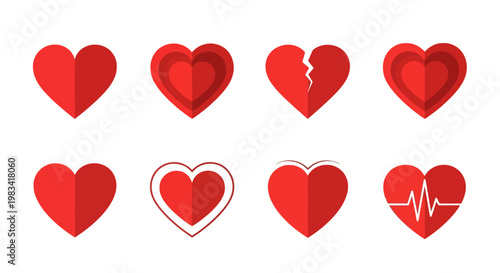 Collection of red hearts whole broken and with unique designs